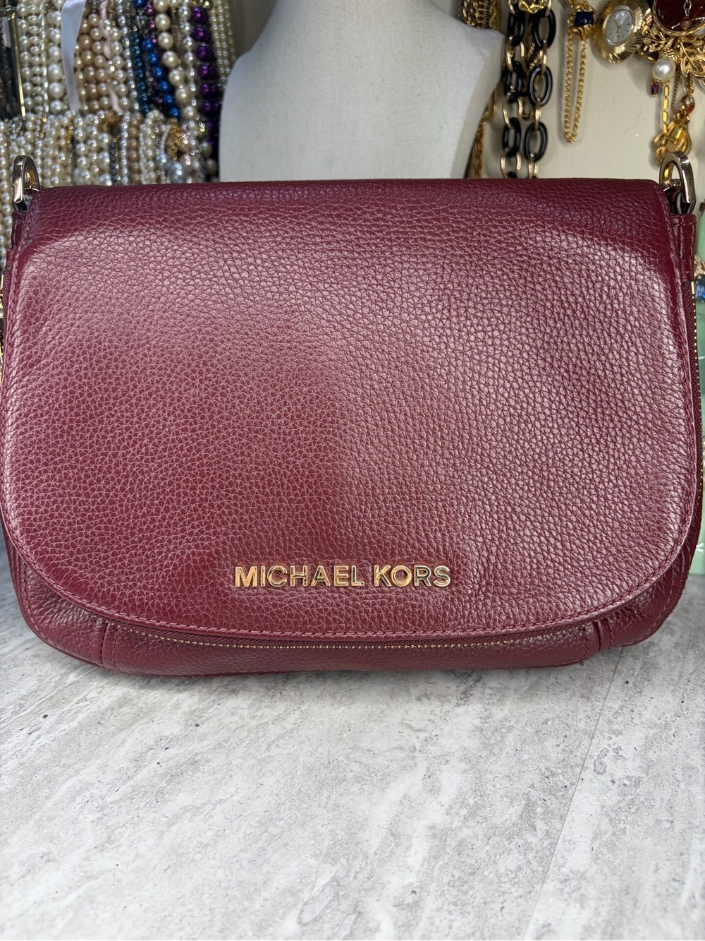Michael Kors Burgundy Leather Purse Maroon Shoulder Bag Handbag Gold Hardware